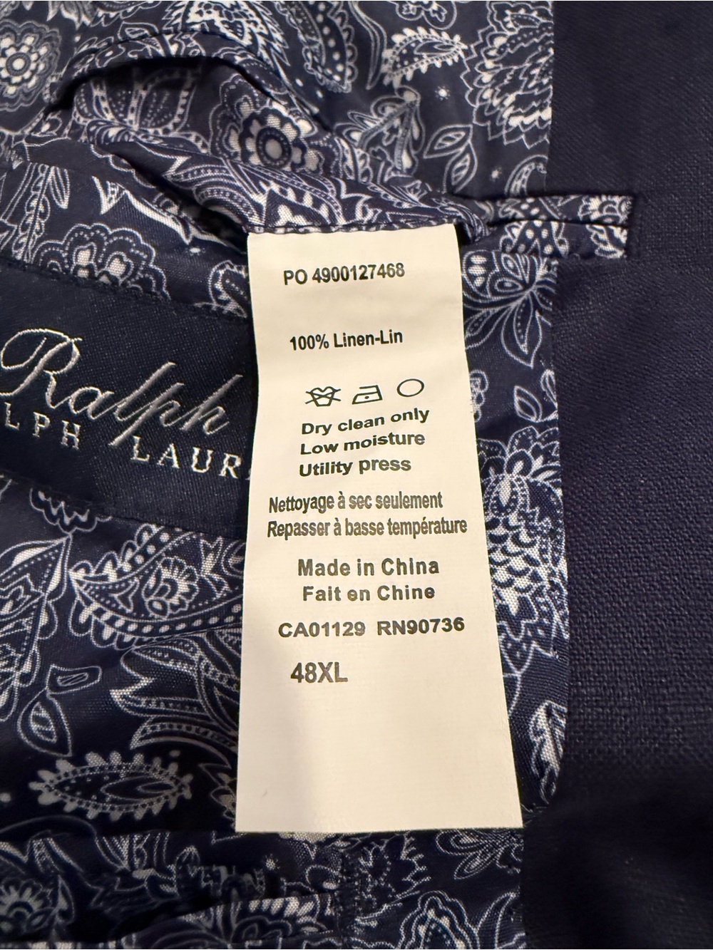 Ralph Lauren Navy Sport Coat with Paisley Lining 48L - Picture 3 of 3